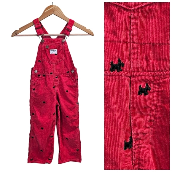 OshKosh B'gosh Girls Red Overalls with Adjustable Straps Sz 4T Dog Embroidered - Picture 1 of 13